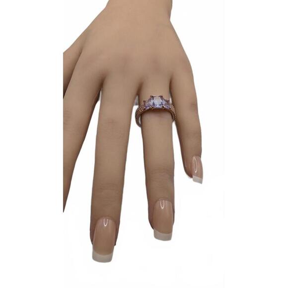 Elegant Rose Gold Plated Ring with Purple Gemstones Size 8 - Picture 5 of 9